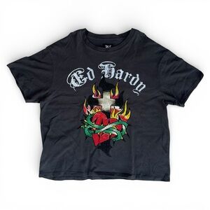 Ed Hardy Y2K Black Vintage Tee with Vibrant Traditional Tattoo Graphic